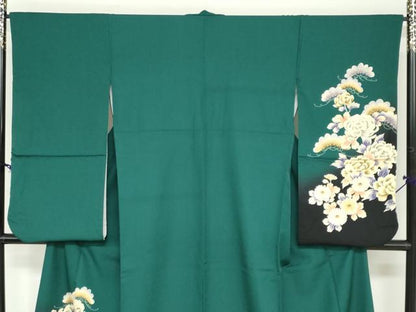 平和屋着物●小振袖　二尺袖　草花文　洗える着物　DABC2909ud