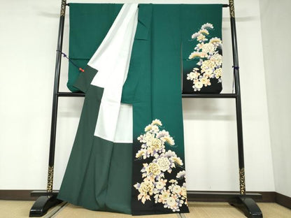 平和屋着物●小振袖　二尺袖　草花文　洗える着物　DABC2909ud