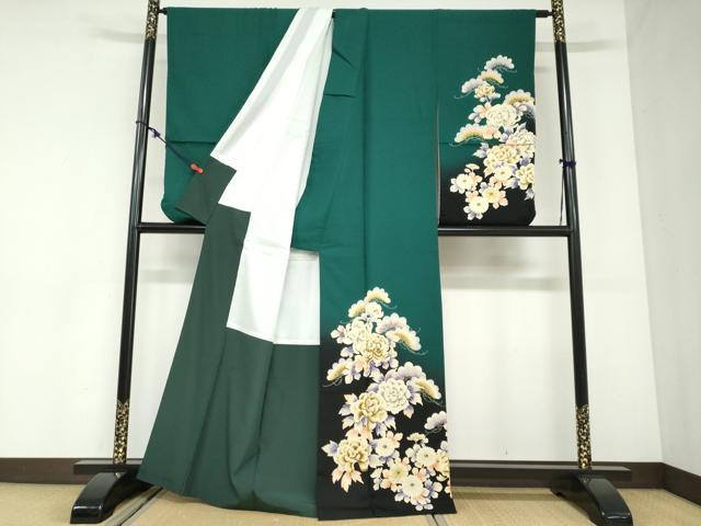 平和屋着物●小振袖　二尺袖　草花文　洗える着物　DABC2909ud