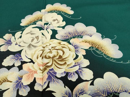 平和屋着物●小振袖　二尺袖　草花文　洗える着物　DABC2909ud
