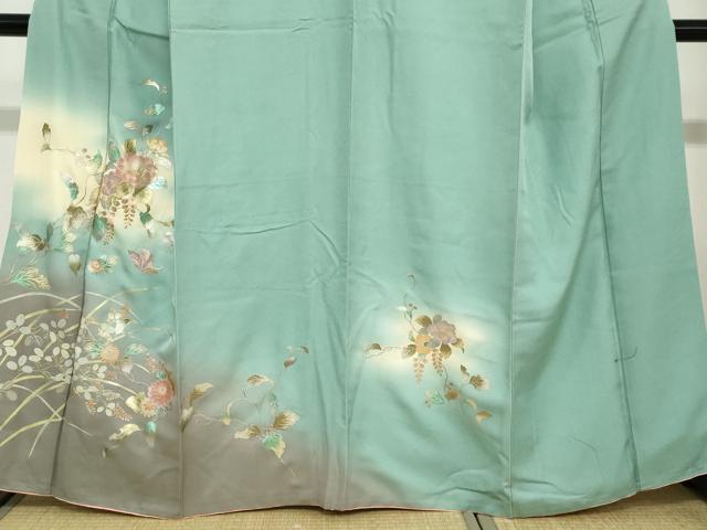 平和屋着物●岡田茂実　訪問着　花蝶文　暈し染め　金彩　反端付き　正絹　逸品　DABC2910ud
