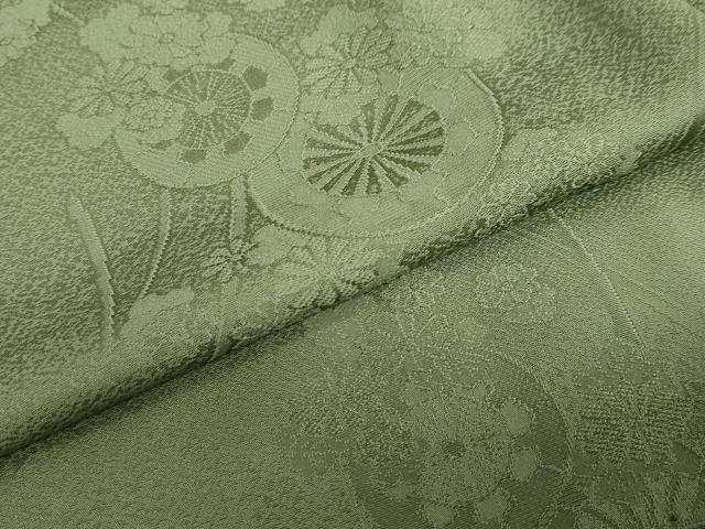平和屋着物●上質な色無地　源氏車草花地紋　草色　正絹　逸品　DABC2911ud