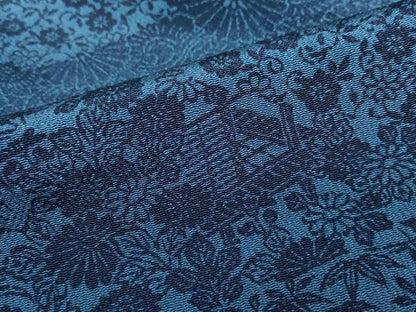 平和屋着物●本藍　型染め　小紋　切嵌草花文　鬼しぼ縮緬　正絹　逸品　DABC2912ud
