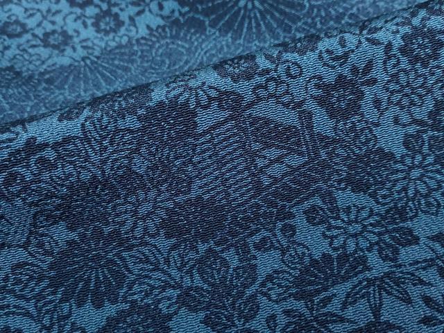 平和屋着物●本藍　型染め　小紋　切嵌草花文　鬼しぼ縮緬　正絹　逸品　DABC2912ud