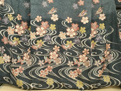 平和屋着物●豪華振袖　流水花蝶文　洗える着物　DABC2913ud