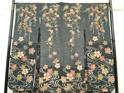 平和屋着物●豪華振袖　流水花蝶文　洗える着物　DABC2913ud