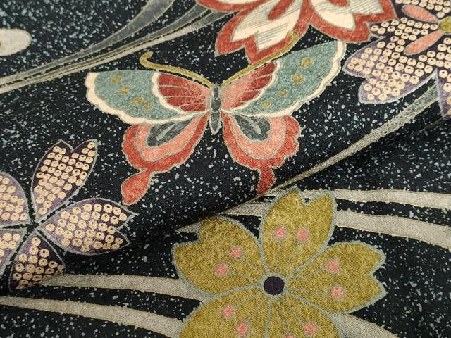 平和屋着物●豪華振袖　流水花蝶文　洗える着物　DABC2913ud