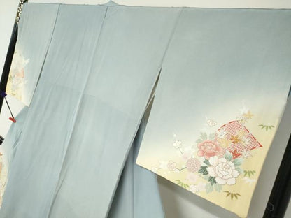 平和屋着物●訪問着　草花文　暈し染め　金彩　正絹　逸品　DABC2914ud