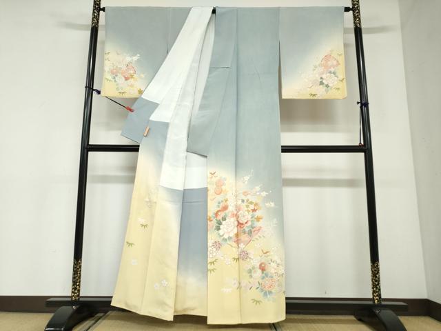 平和屋着物●訪問着　草花文　暈し染め　金彩　正絹　逸品　DABC2914ud