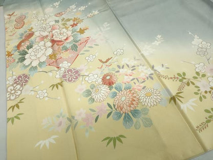 平和屋着物●訪問着　草花文　暈し染め　金彩　正絹　逸品　DABC2914ud