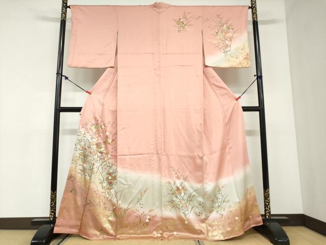 平和屋着物●訪問着　地紙草花文　暈し染め　金彩　正絹　逸品　DABC2916ud