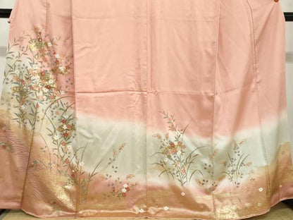平和屋着物●訪問着　地紙草花文　暈し染め　金彩　正絹　逸品　DABC2916ud