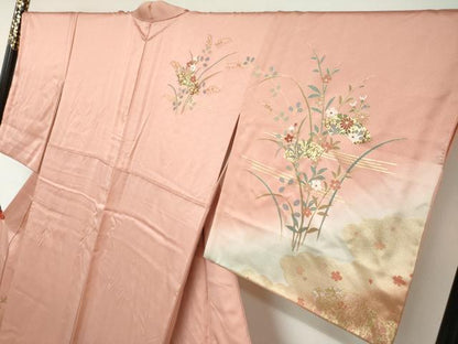 平和屋着物●訪問着　地紙草花文　暈し染め　金彩　正絹　逸品　DABC2916ud