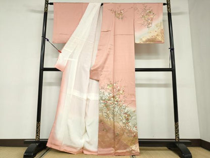 平和屋着物●訪問着　地紙草花文　暈し染め　金彩　正絹　逸品　DABC2916ud