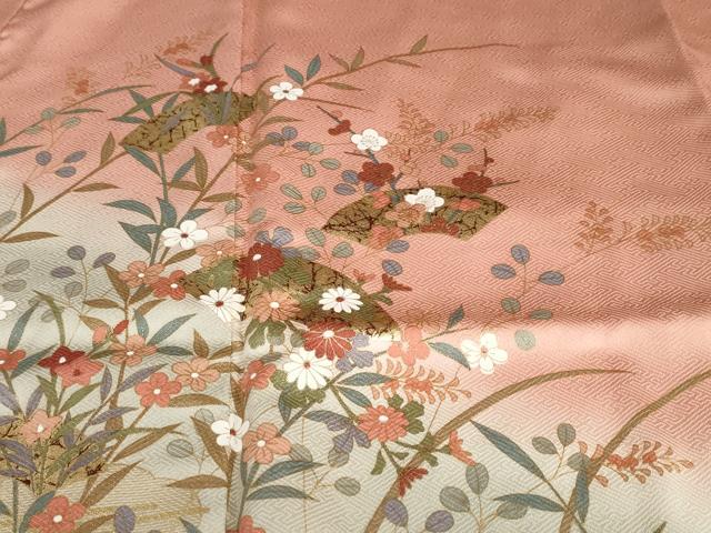 平和屋着物●訪問着　地紙草花文　暈し染め　金彩　正絹　逸品　DABC2916ud