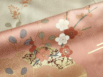 平和屋着物●訪問着　地紙草花文　暈し染め　金彩　正絹　逸品　DABC2916ud