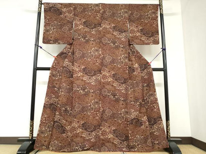 平和屋着物●上質な小紋　型染め　切嵌草花文　正絹　逸品　DABC2917ud