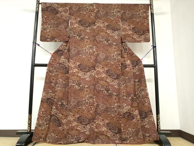 平和屋着物●上質な小紋　型染め　切嵌草花文　正絹　逸品　DABC2917ud