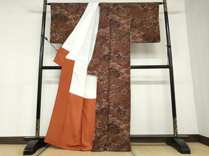 平和屋着物●上質な小紋　型染め　切嵌草花文　正絹　逸品　DABC2917ud