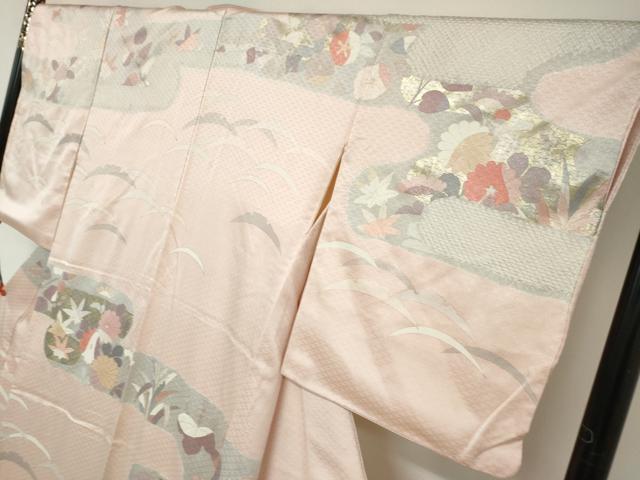 平和屋着物●訪問着　作家物　エ霞草花文　金彩　正絹　逸品　DABC2919ud