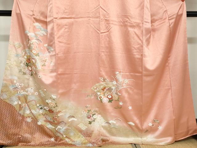 平和屋着物●訪問着　作家物　駒刺繍　扇面吉祥草花文　金彩　正絹　逸品　未使用　CABC6401yc 平和屋着物○訪問着 駒刺繍 扇面草花文 金銀彩 正絹 逸品 DABC2921ud
