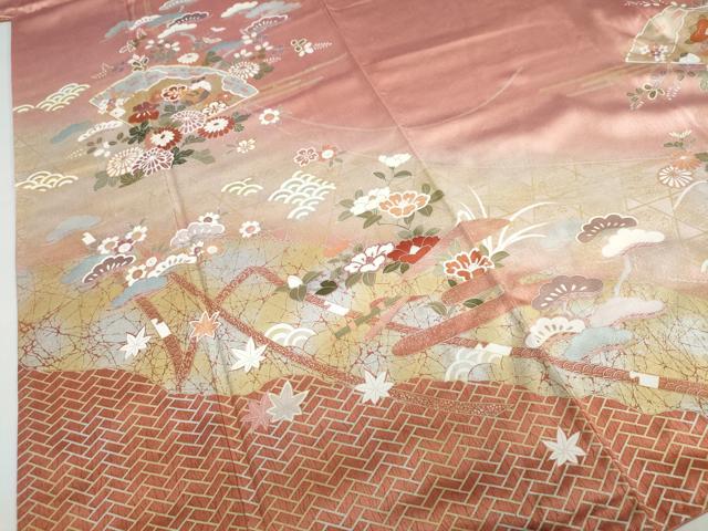 平和屋着物○訪問着 駒刺繍 扇面草花文 金銀彩 正絹 逸品 DABC2921ud