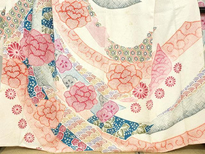 平和屋着物●名門　藤娘きぬたや・総絞り(杢目絞り)　振袖　熨斗吉祥草花文　正絹　逸品　DABC2926ud