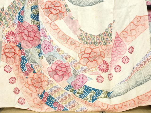 平和屋着物●名門　藤娘きぬたや・総絞り(杢目絞り)　振袖　熨斗吉祥草花文　正絹　逸品　DABC2926ud