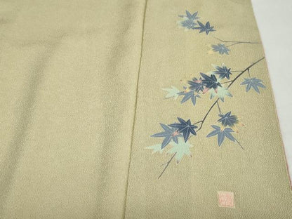 平和屋着物●人間国宝・羽田登喜男監修　色無地　木蘭色　鬼しぼ縮緬　正絹　逸品　DABC2927ud