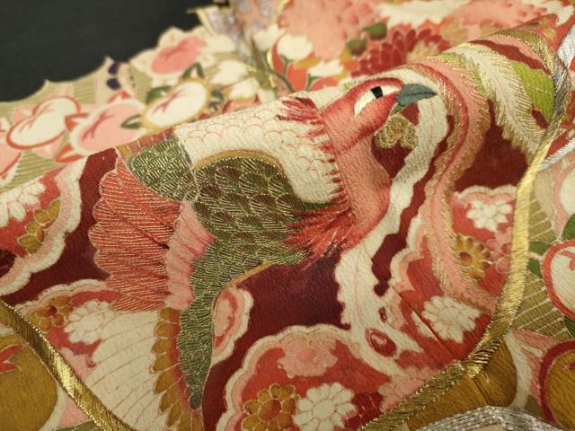平和屋着物●アンティーク　大正ロマン　黒留袖　駒刺繍　飛鶴草花文　金銀糸　正絹　逸品　DABC2929ud