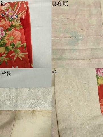 平和屋着物●アンティーク　大正ロマン　長襦袢　袷　草花文　正絹　逸品　DABC2930ud