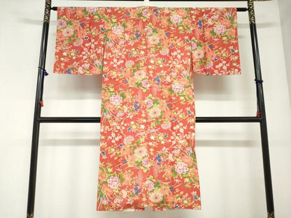 平和屋着物●アンティーク　大正ロマン　長襦袢　袷　草花文　正絹　逸品　DABC2930ud