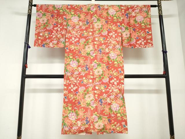 平和屋着物●アンティーク　大正ロマン　長襦袢　袷　草花文　正絹　逸品　DABC2930ud