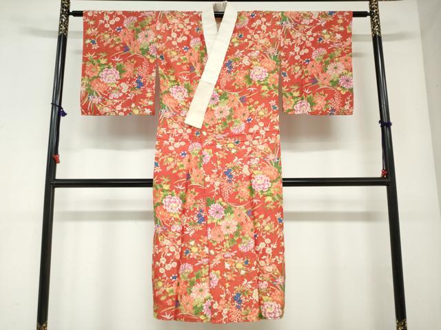 平和屋着物●アンティーク　大正ロマン　長襦袢　袷　草花文　正絹　逸品　DABC2930ud