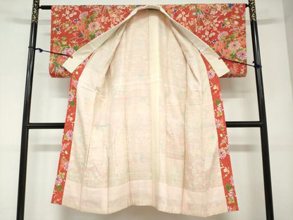 平和屋着物●アンティーク　大正ロマン　長襦袢　袷　草花文　正絹　逸品　DABC2930ud