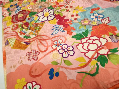 平和屋本店●アンティーク　大正ロマン　振袖　駒刺繍　吉祥草花文　金銀糸　正絹　逸品　DABC2932ud