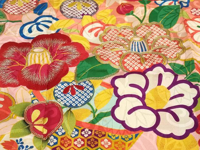 平和屋本店●アンティーク　大正ロマン　振袖　駒刺繍　吉祥草花文　金銀糸　正絹　逸品　DABC2932ud