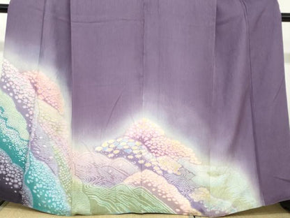 平和屋着物●訪問着　草花霞文　暈し染め　正絹　逸品　DABC2934ud