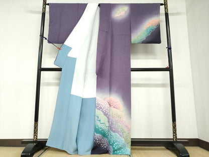 平和屋着物●訪問着　草花霞文　暈し染め　正絹　逸品　DABC2934ud