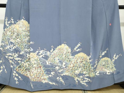 平和屋着物●豪華色留袖　友禅　作家物　流水飛鶴草花文　正絹　逸品　DABC2940ud