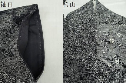 平和屋着物●伝統工芸士　赤塚順一　江戸小紋　訪問着　道長向かい鳥草花文　黒地　正絹　逸品　DABC2943ud