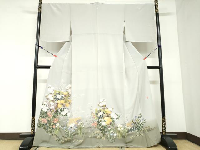 平和屋着物●十日町友禅作家　阿部佳雪　色留袖　流水双鶴草花文　暈し染め　ますいわ屋扱い　正絹　逸品　DABC2944ud 平和屋着物○十日町友禅作家 阿部佳雪 色留袖 流水双鶴草花