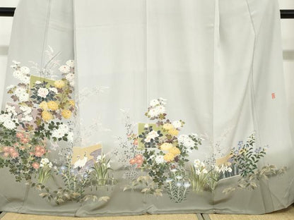 平和屋着物●十日町友禅作家　阿部佳雪　色留袖　流水双鶴草花文　暈し染め　ますいわ屋扱い　正絹　逸品　DABC2944ud