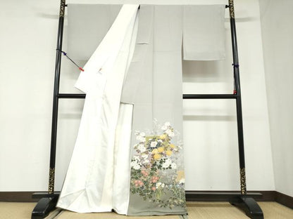 平和屋着物●十日町友禅作家　阿部佳雪　色留袖　流水双鶴草花文　暈し染め　ますいわ屋扱い　正絹　逸品　DABC2944ud
