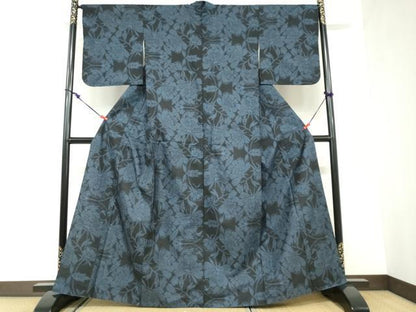 平和屋着物●本場大島紬　7マルキ　草花文　正絹　逸品　DABC2945ud