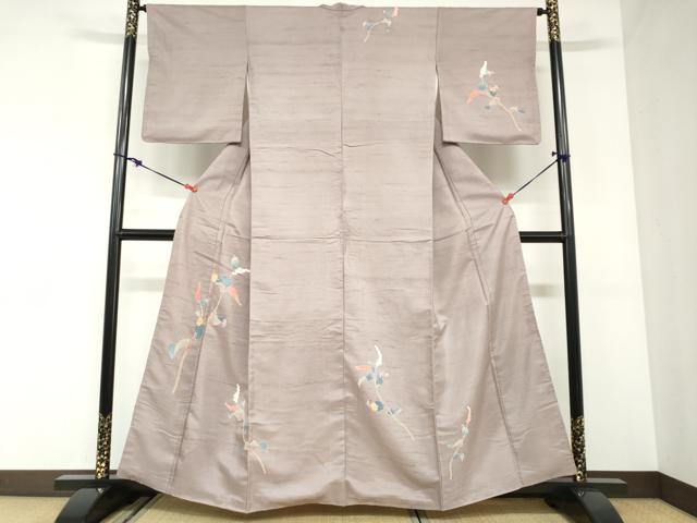 平和屋着物●訪問着　白山紬　友禅　草花文　正絹　逸品　DABC2946ud