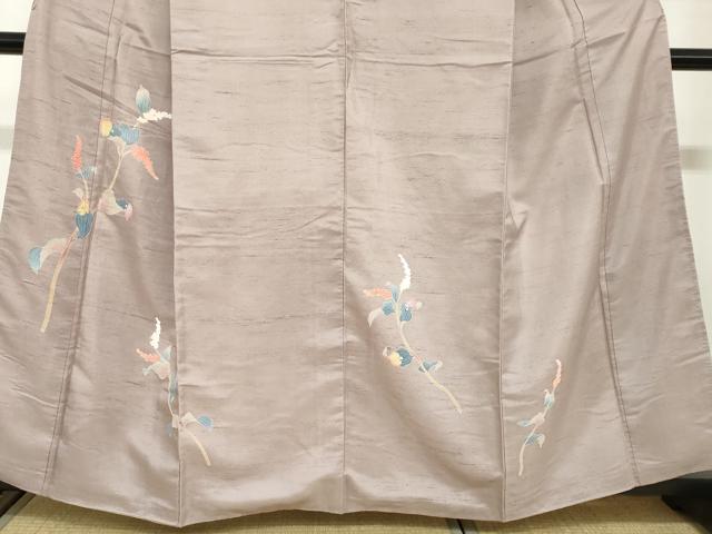 平和屋着物●訪問着　白山紬　友禅　草花文　正絹　逸品　DABC2946ud