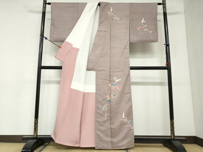 平和屋着物●訪問着　白山紬　友禅　草花文　正絹　逸品　DABC2946ud