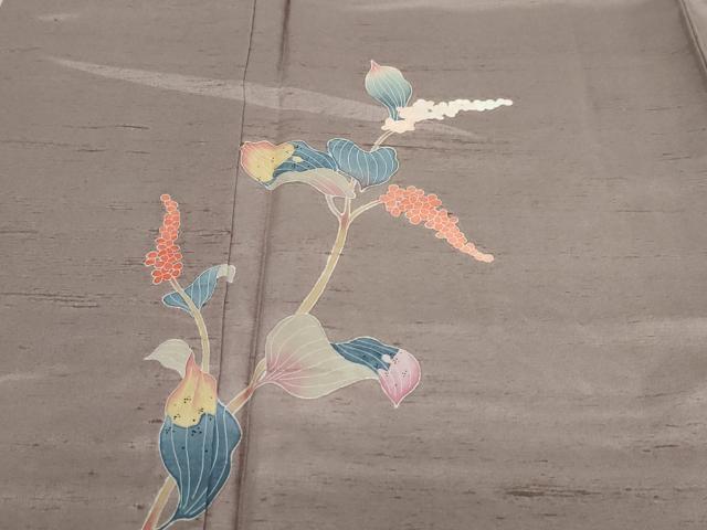 平和屋着物●訪問着　白山紬　友禅　草花文　正絹　逸品　DABC2946ud