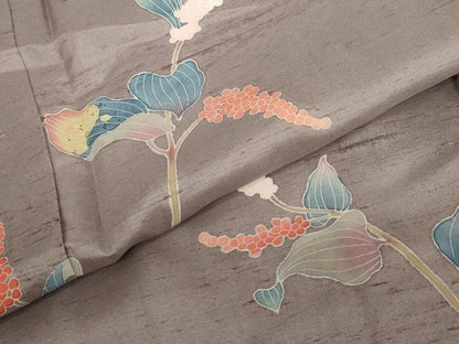 平和屋着物●訪問着　白山紬　友禅　草花文　正絹　逸品　DABC2946ud